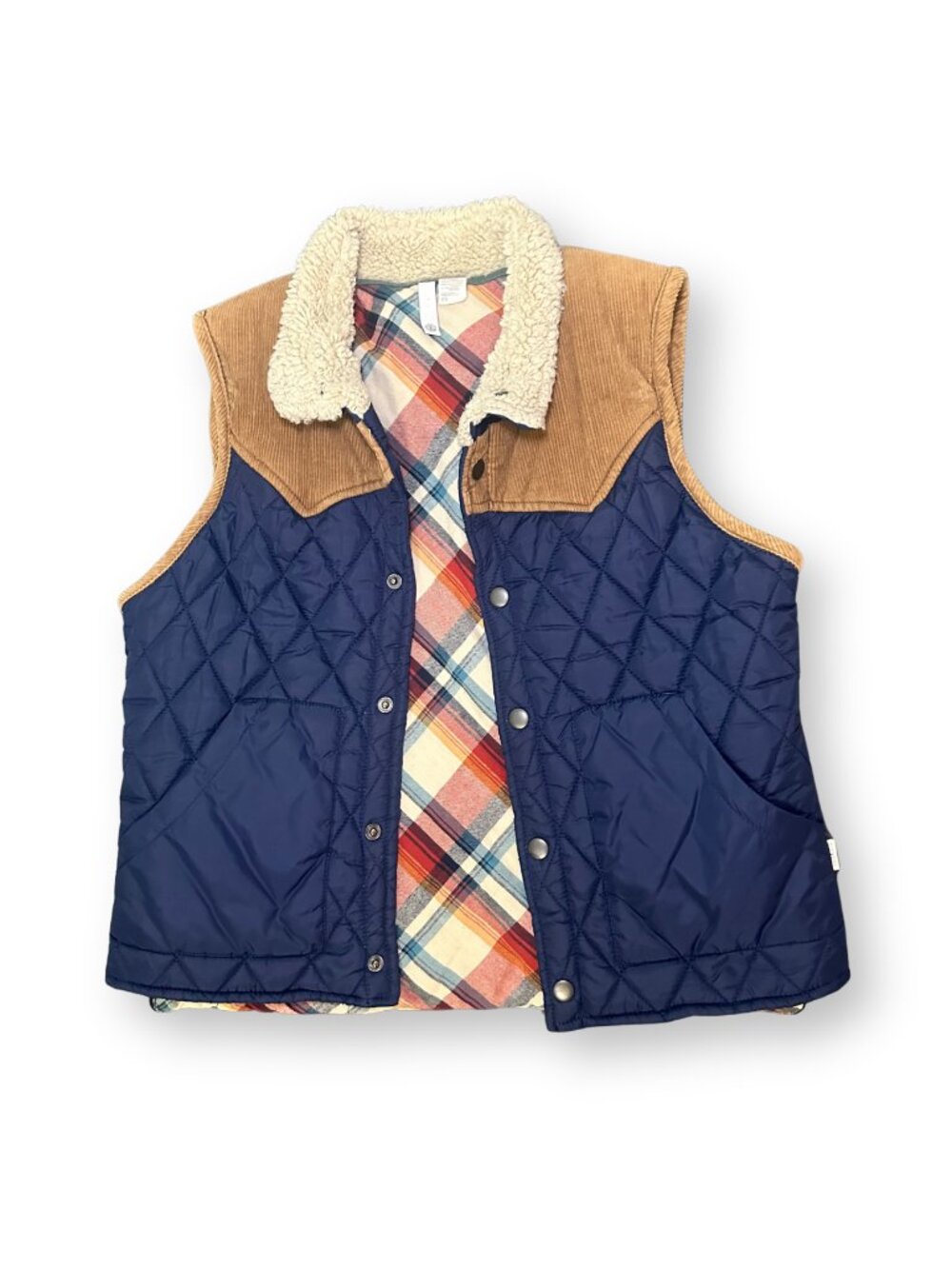Element Brand Quilted Vest w/ Plaid, Sherpa & Corduroy – Size Medium